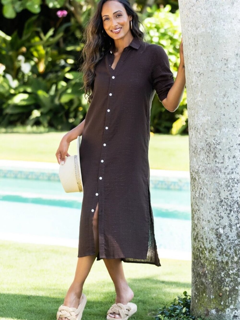 Walker & Wade Tulum Dress Chocolate Metallic Sz S NWT Resort Vacation Boho